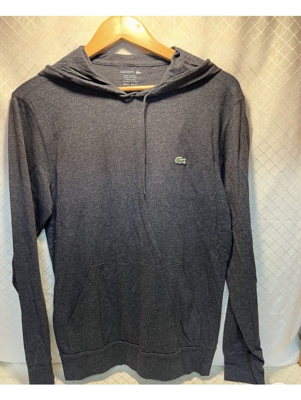 Lacoste Men's Dark Gray Pullover Hoodie With Front Pocket-M